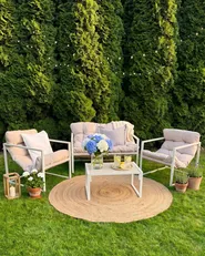 Garden Lounge Set with Table 4 Seater GARDA Metal Beige_1095897