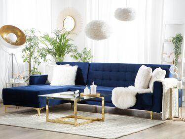 Right Hand Velvet Corner Sofa Navy Blue ABERDEEN