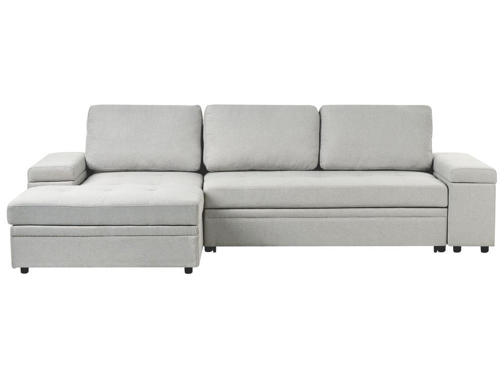 Sofá-cama de canto 3 lugares HRISEY com arrumação Linho sintético Cinzento claro à direita