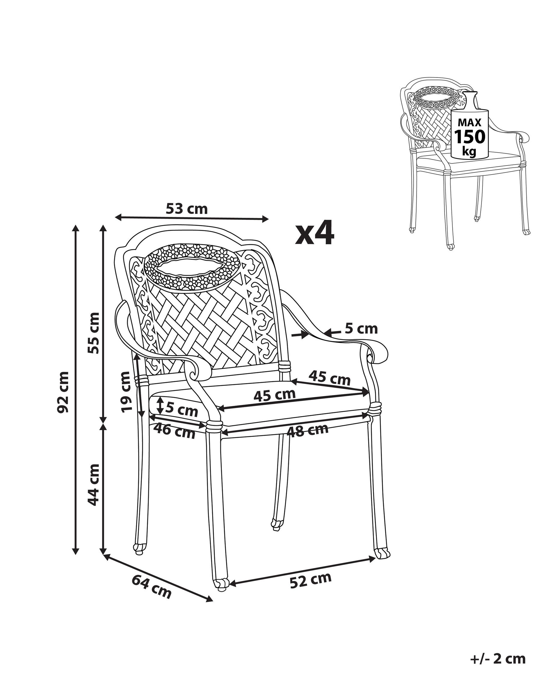 Set di 4 sedie da giardino con cuscini MANFRIA Metallo Marrone scuro_766919
