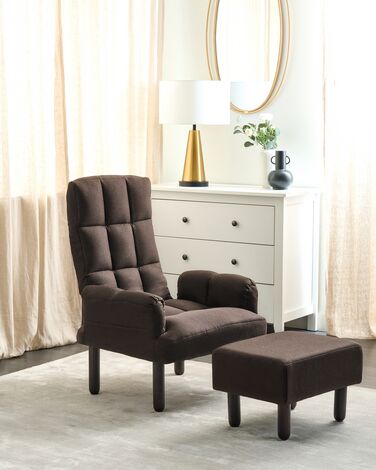 Linen Recliner Chair with Ottoman Brown OLAND