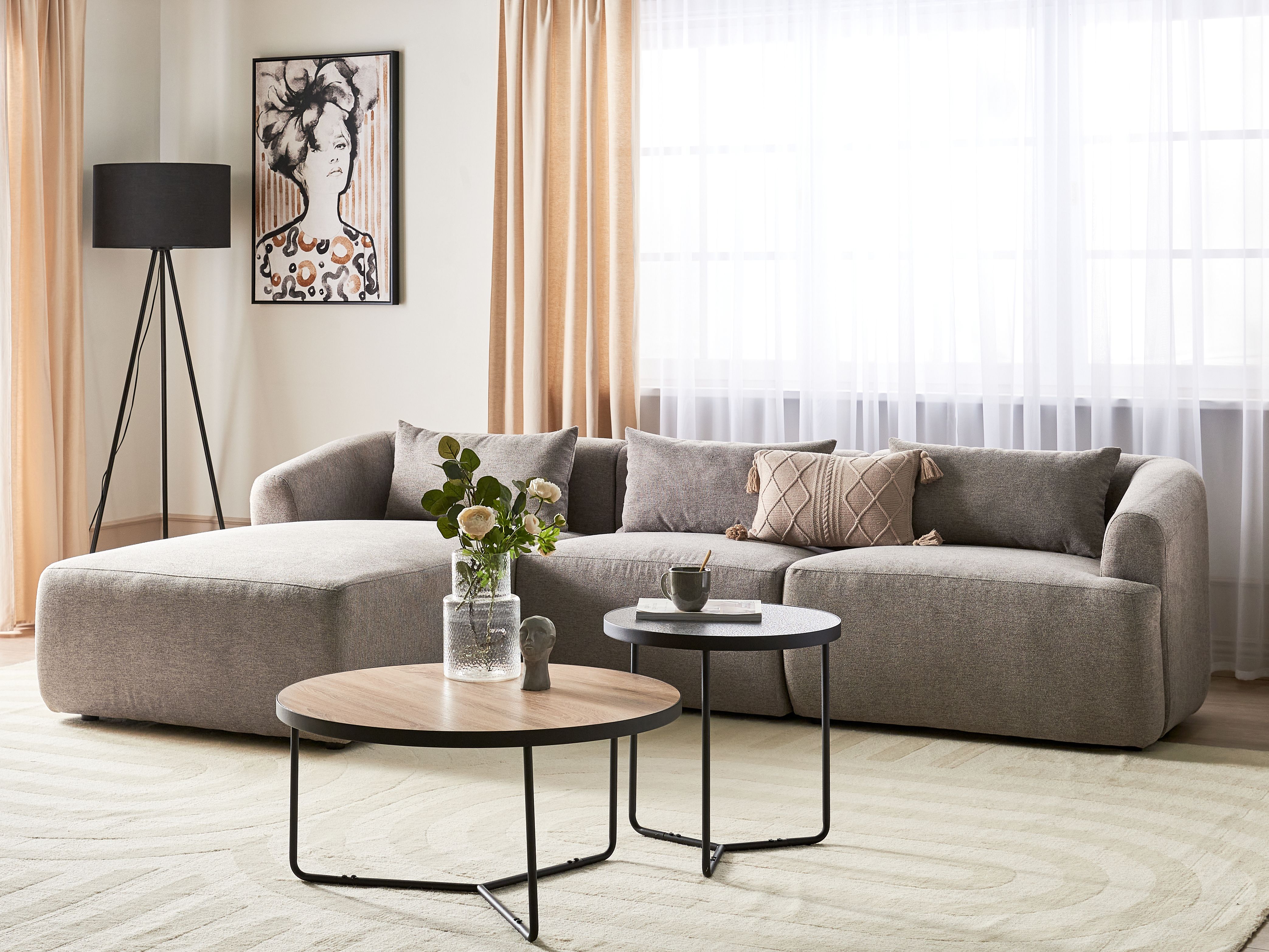 Right Hand Fabric Corner Sofa Taupe SVANSELE Beliani