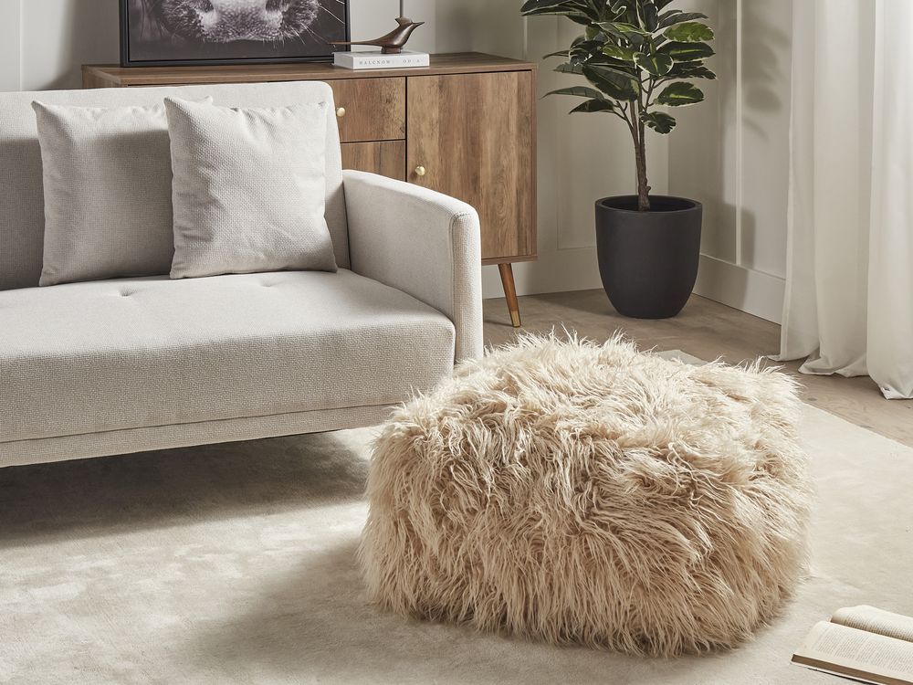 Pouffe CONROE Faux Fur Beige