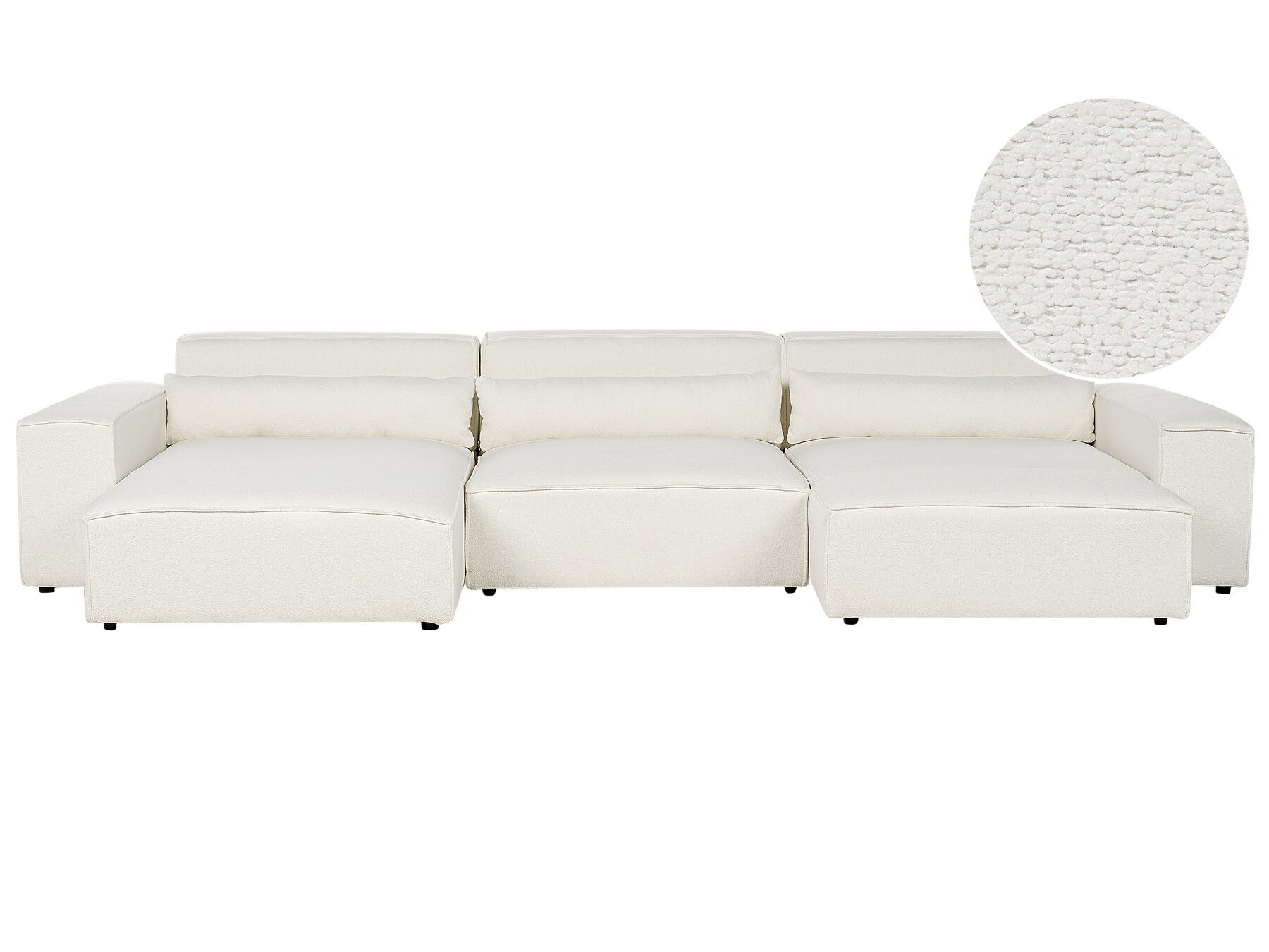 Canapé d'angle à droite modulable 3 places en bouclé avec ottoman blanc HELLNAR_911276