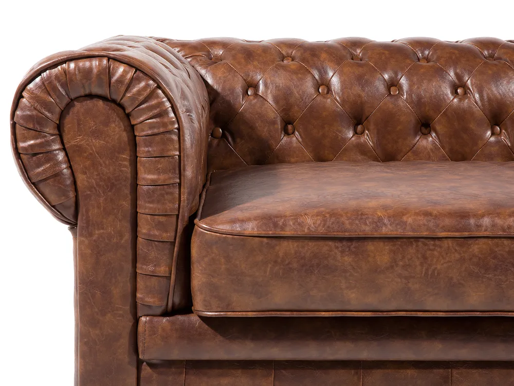 Sofa 3 Seater CHESTERFIELD Faux Leather Golden Brown_539810