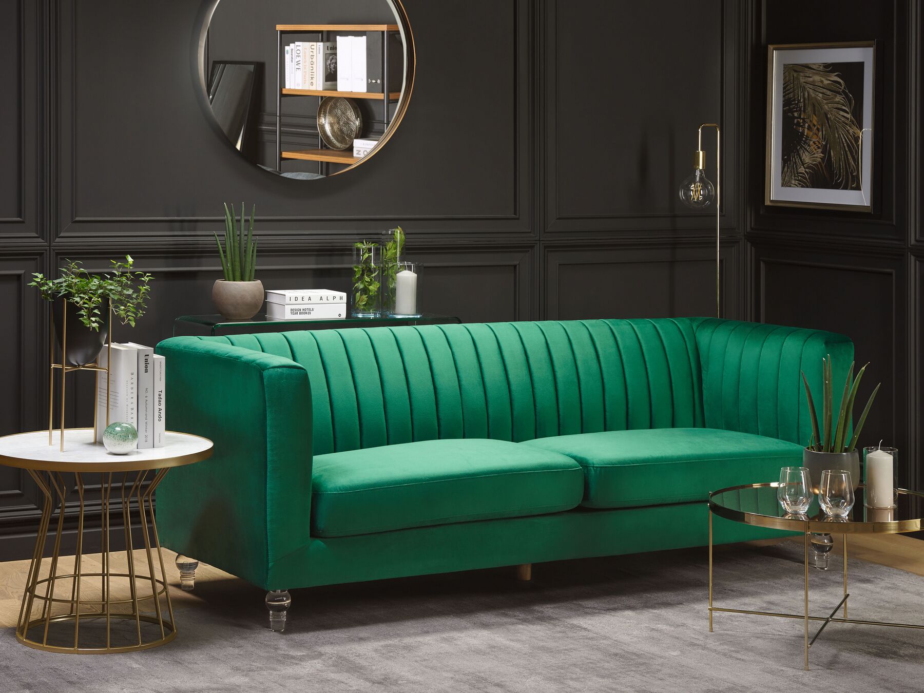 3 Seater Velvet Fabric Sofa Green ARVIKA_806131