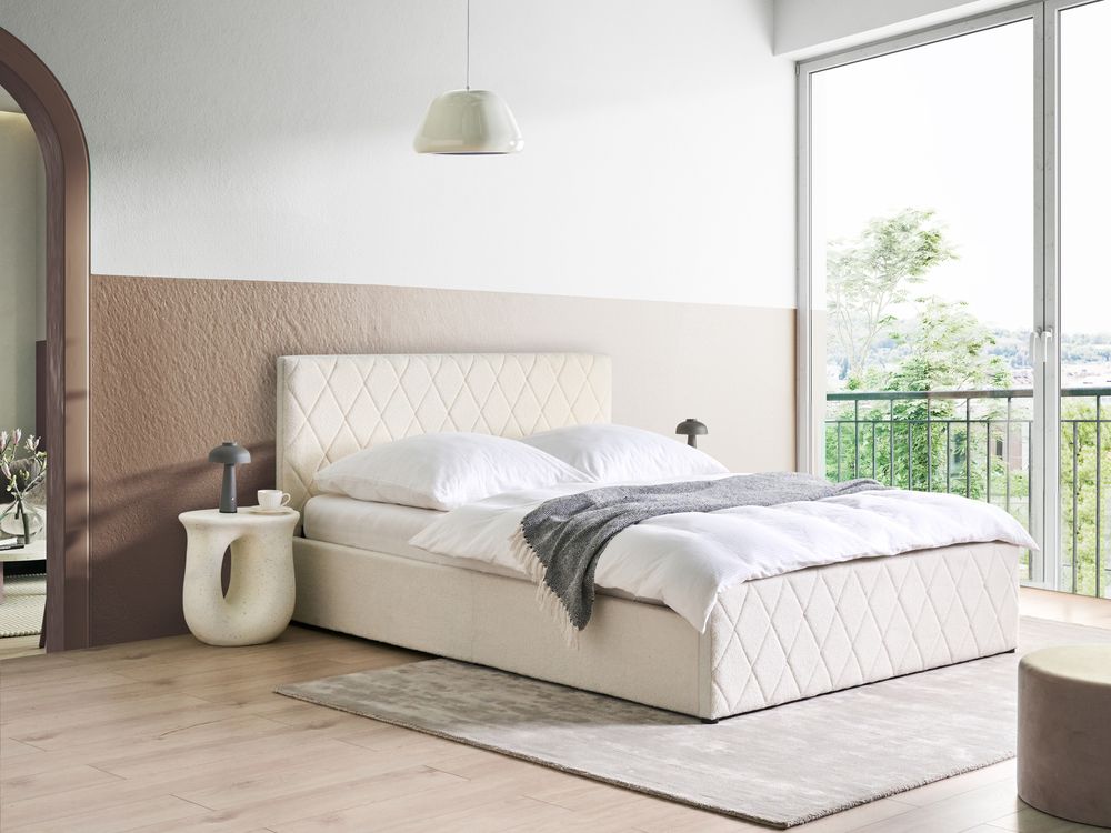 Lit ottoman ROCHEFORT Bouclé Blanc cassé 160 x 200 cm