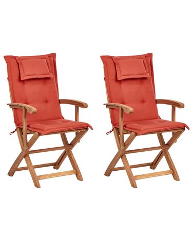 Set of 2 Garden Dining Chairs with Red Cushions MAUI II