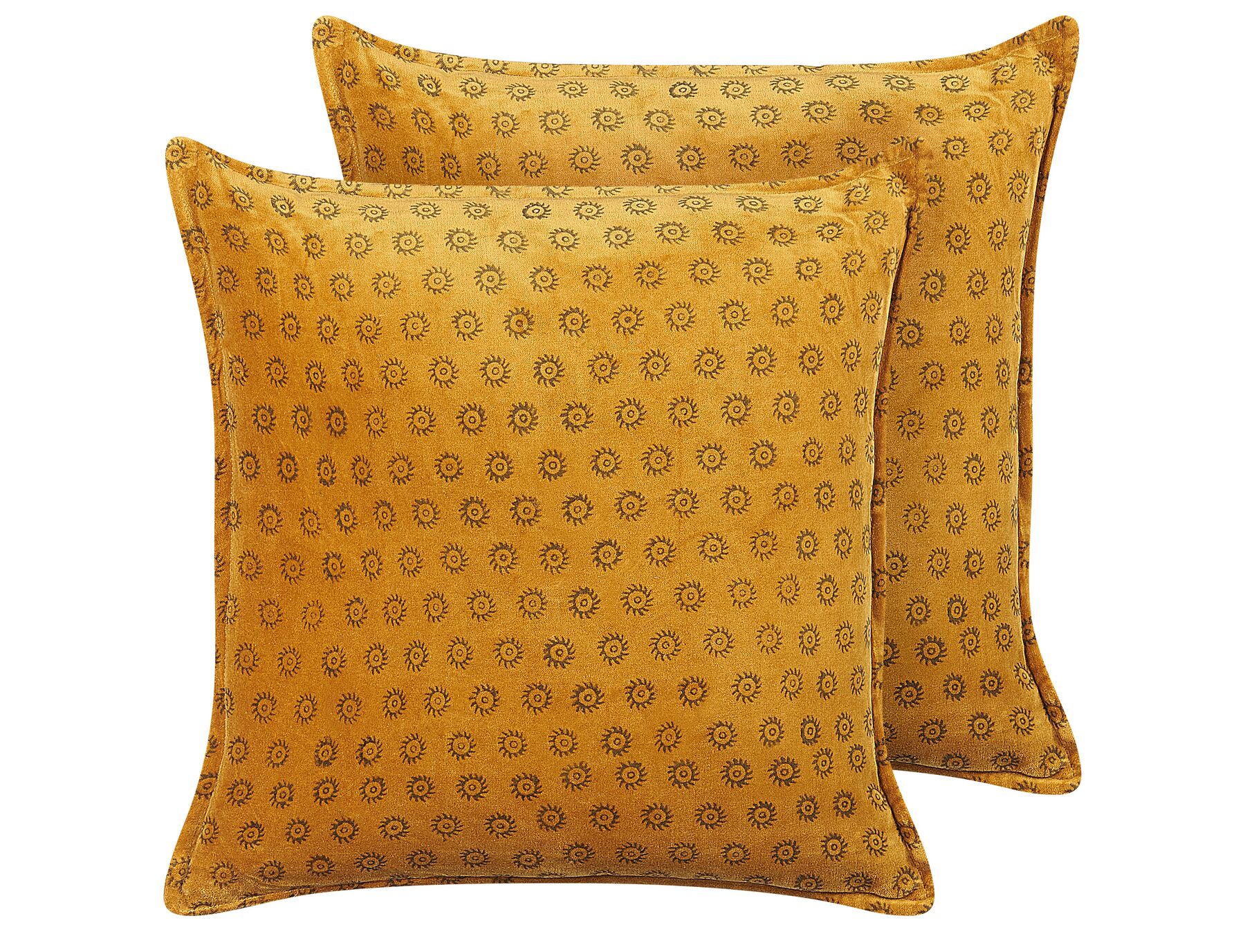 2 welurowe poduszki dekoracyjne wzór w słońca 45 x 45 cm żółte RAPIS_838451