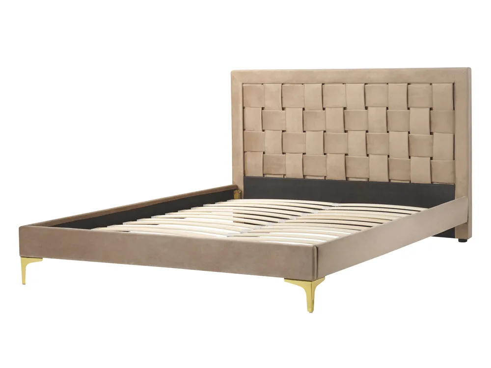 Pat cu lamele Catifea LIMOUX 140 x 200 cm Taupe_867176