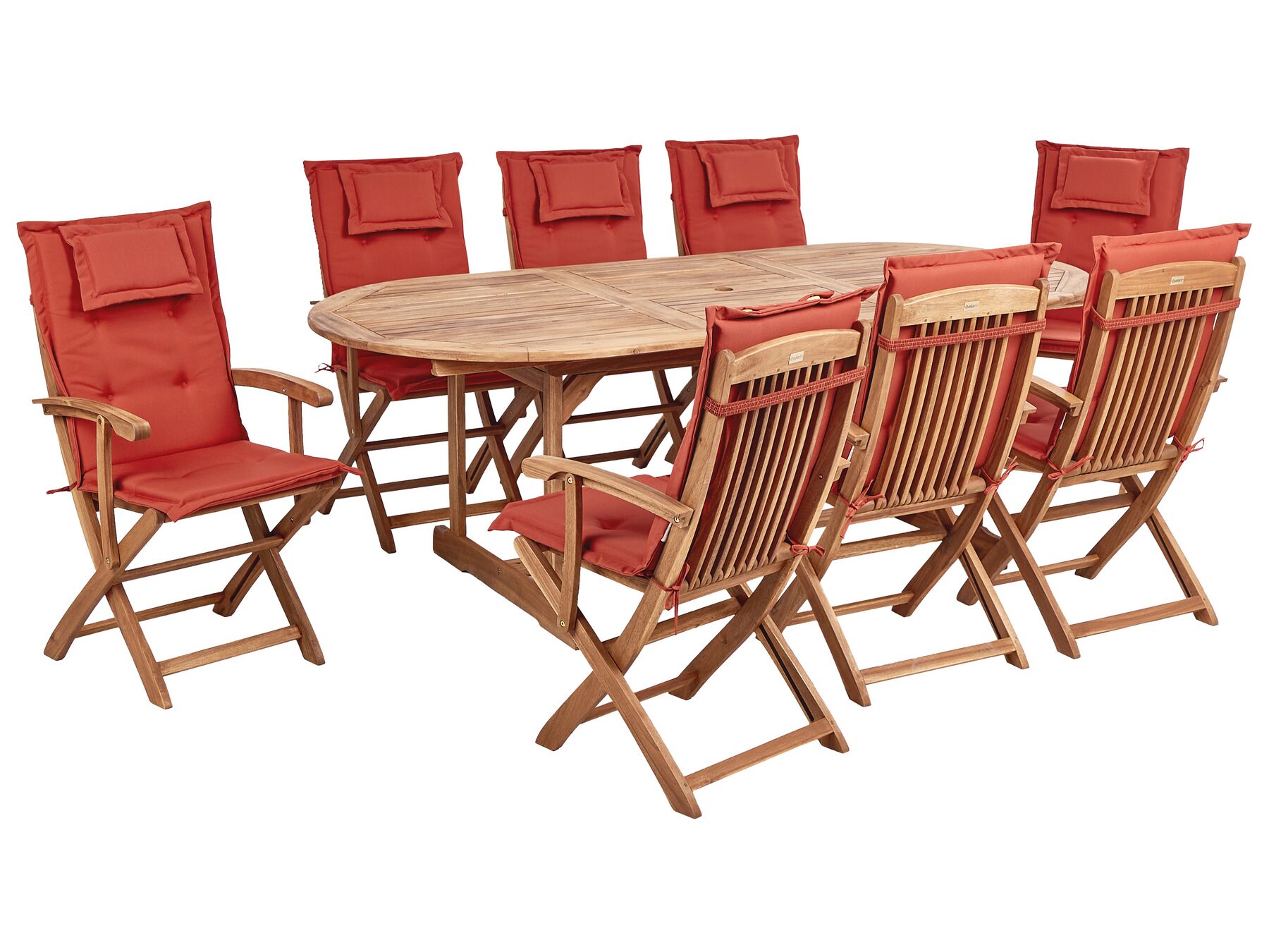 8 Seater Acacia Wood Garden Dining Set Red Cushions MAUI II_926683