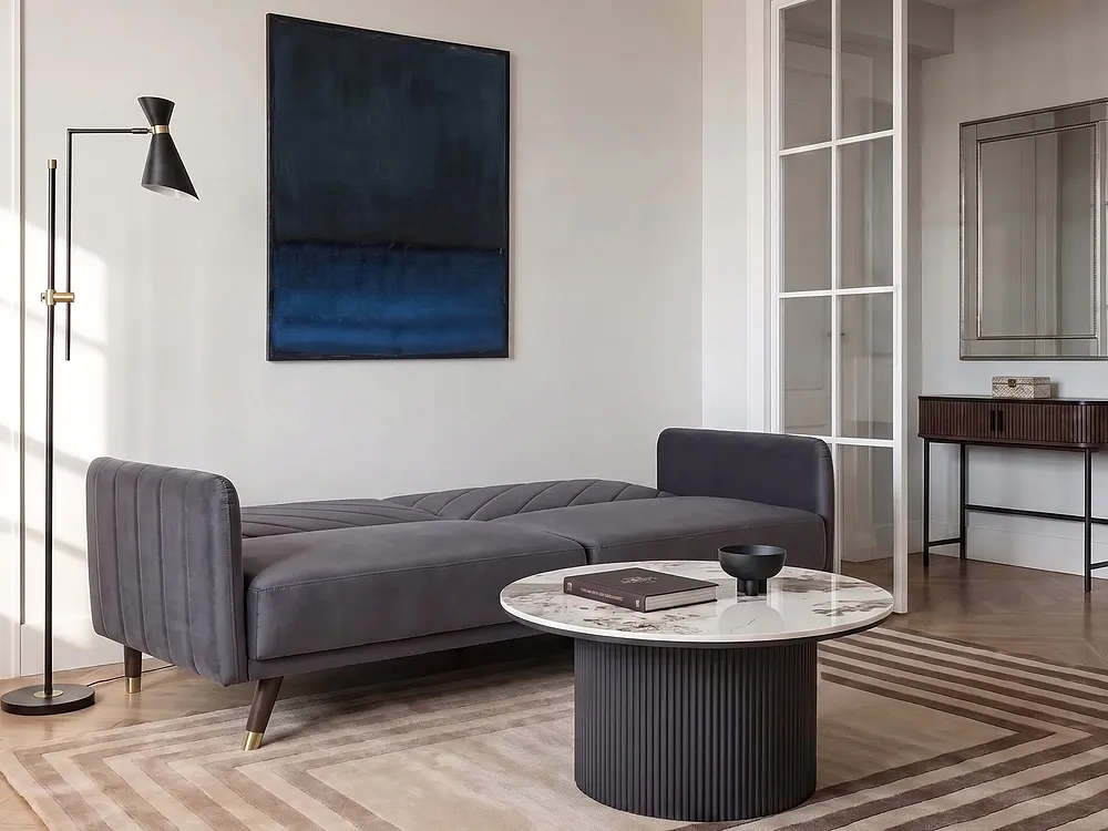 Sofa rozkładana dla 3 osób SENJA Welur Szary_1151234