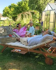 Sun Lounger with Cushion CESANA PREMIUM Reclining Acacia Wood Light Beige_1005581
