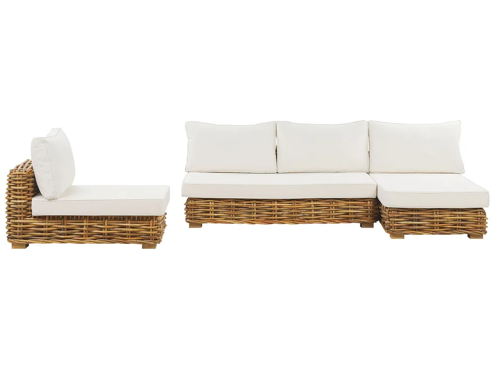 Garden Lounge Set with Table 4 Seater VARALLO Modular Rattan Natural Left Hand_767008