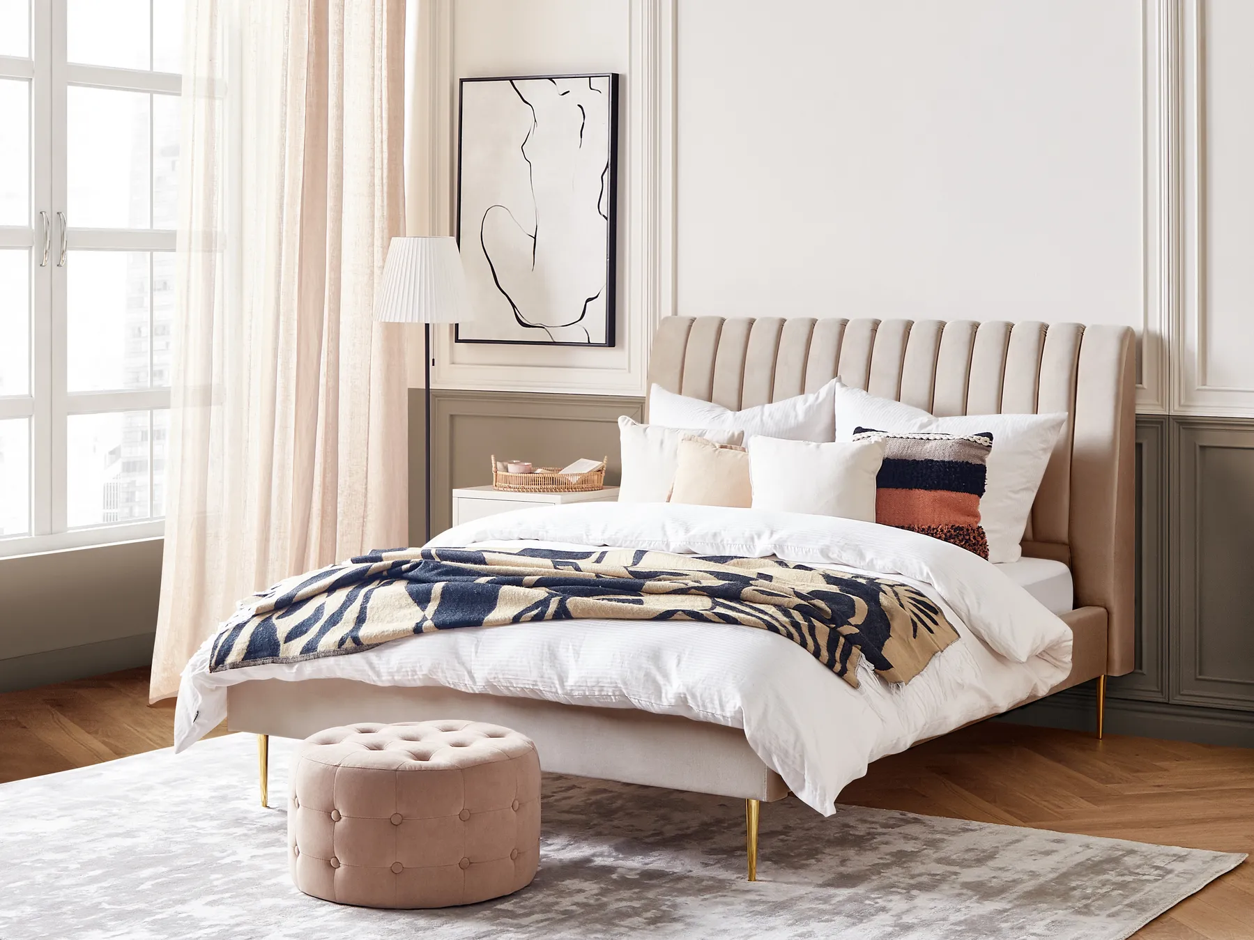 Bed Velvet MARVILLE 140 x 200 cm (EU Double) Beige_835968