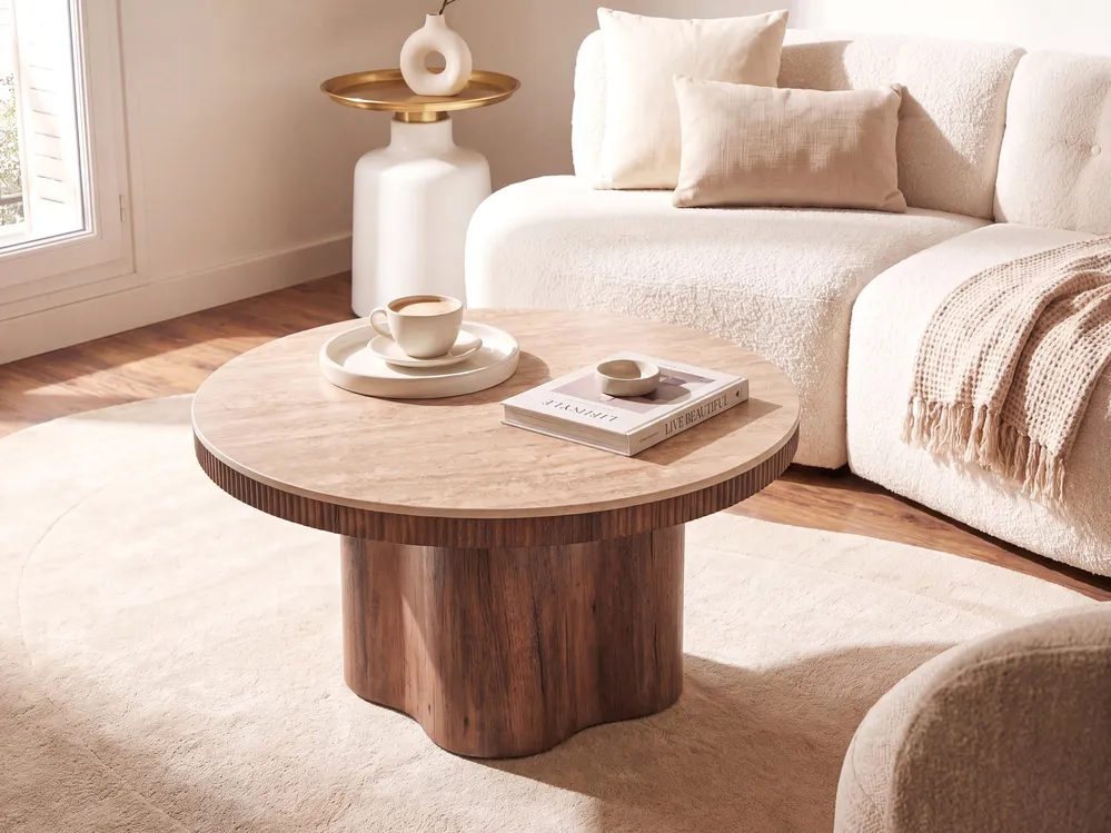 Coffee Table MALTBY Travertine Effect Brown