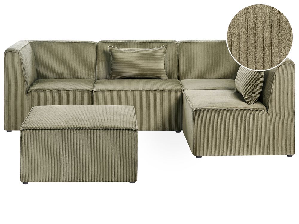 Modular Corner Sofa 4 Seater LEMVIG with Ottoman Corduroy Green Left Hand
