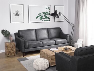 3 Seater Sofa Faux Leather Grey LOKKA