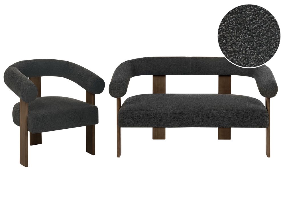 Living Room Set ILBRO Boucle Black/ Dark Brown