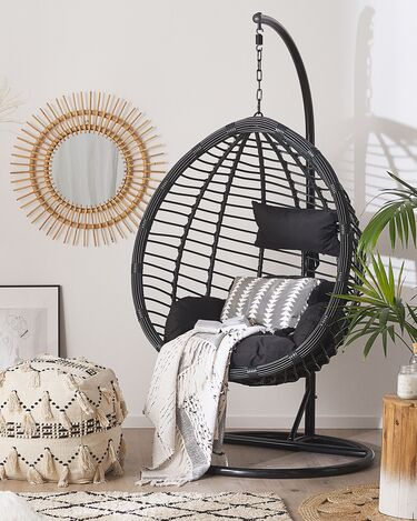 PE Rattan Hanging Chair with Stand Black TOLLO