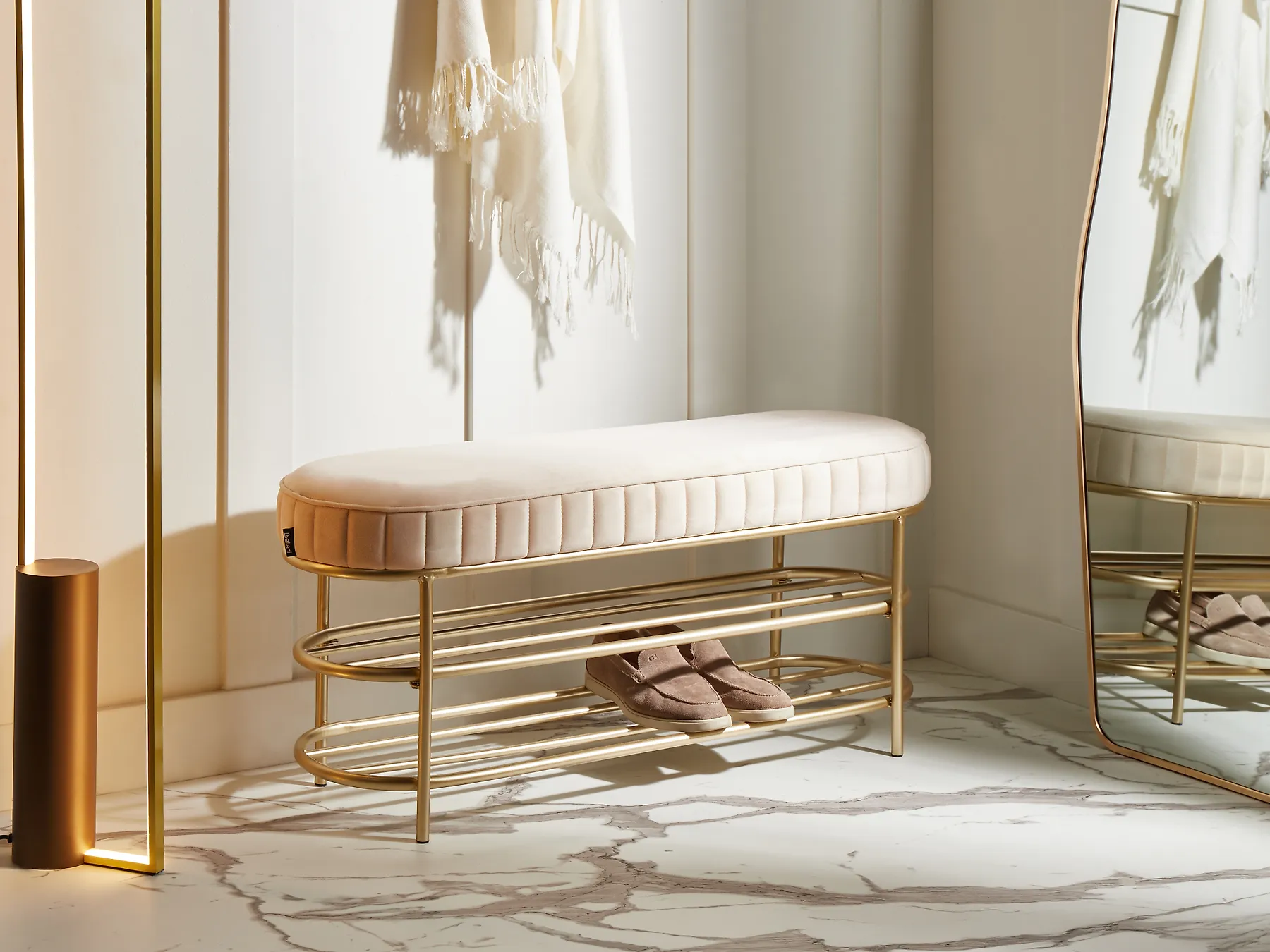 2 Tier Shoe Bench VERGENNES Velvet Beige_1021986