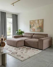 Modular Sofa 2 Seater HELLNAR with Ottoman Fabric Light Brown_1062475