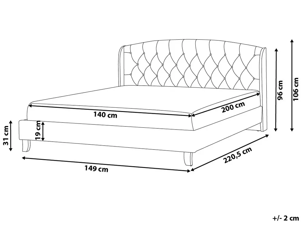 Bett mit Lattenrost Stoff BORDEAUX 140 x 200 cm Hellgrau_694901