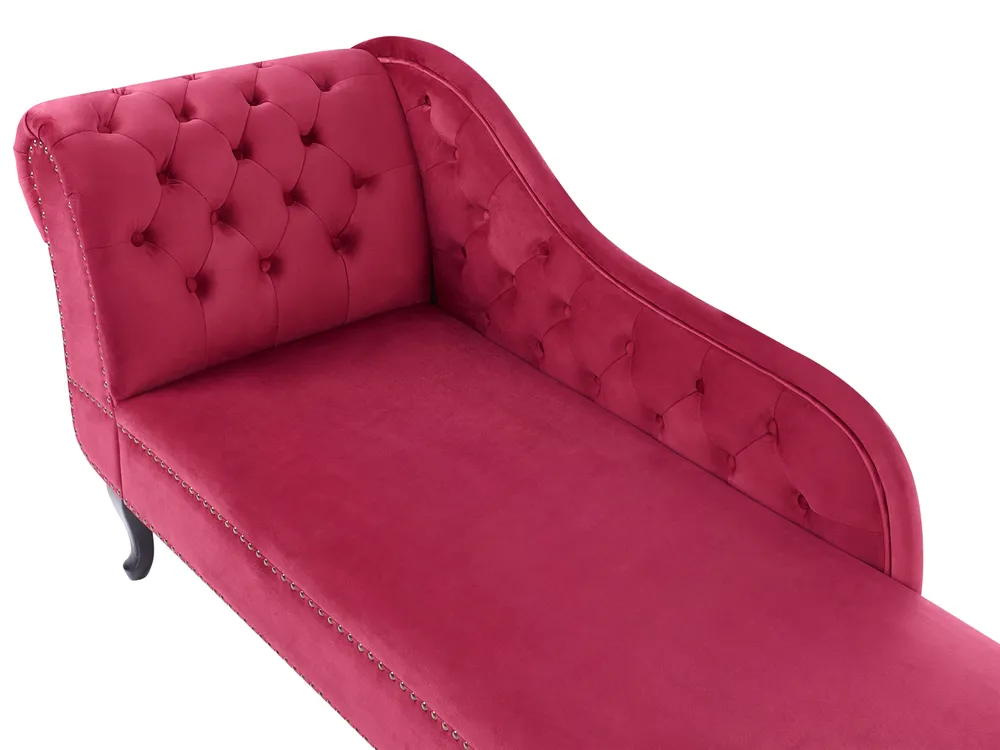 Left-Hand Chaise Longue NIMES Velvet Burgundy_805981