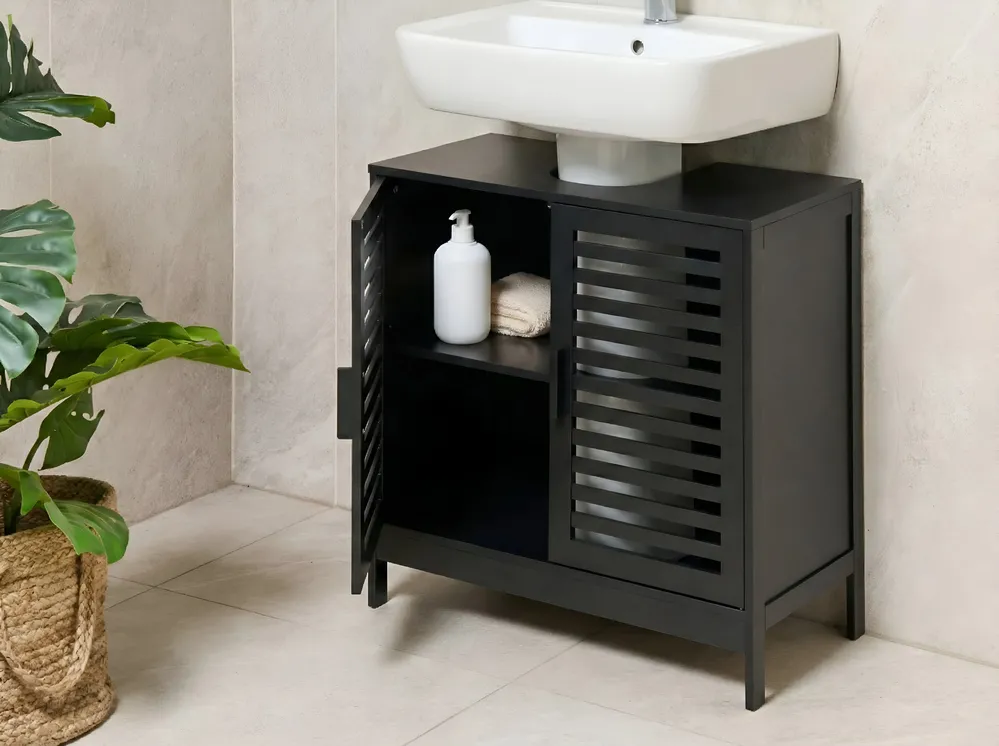 Szafka azienkowa pod umywalk MISSOULA Bambus 60 cm Czarny - Beliani.pl