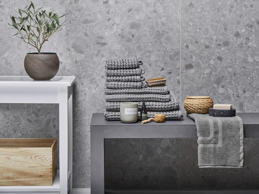 Set of 9 Towels AREORA Cotton Light Grey