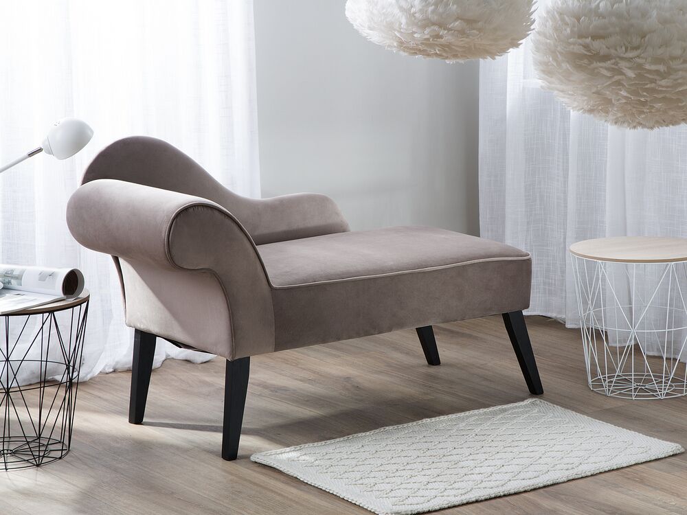 Linkszijdige chaise longue BIARRITZ Fluweel Taupe
