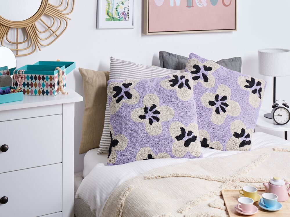 Purple and white cushions outlet