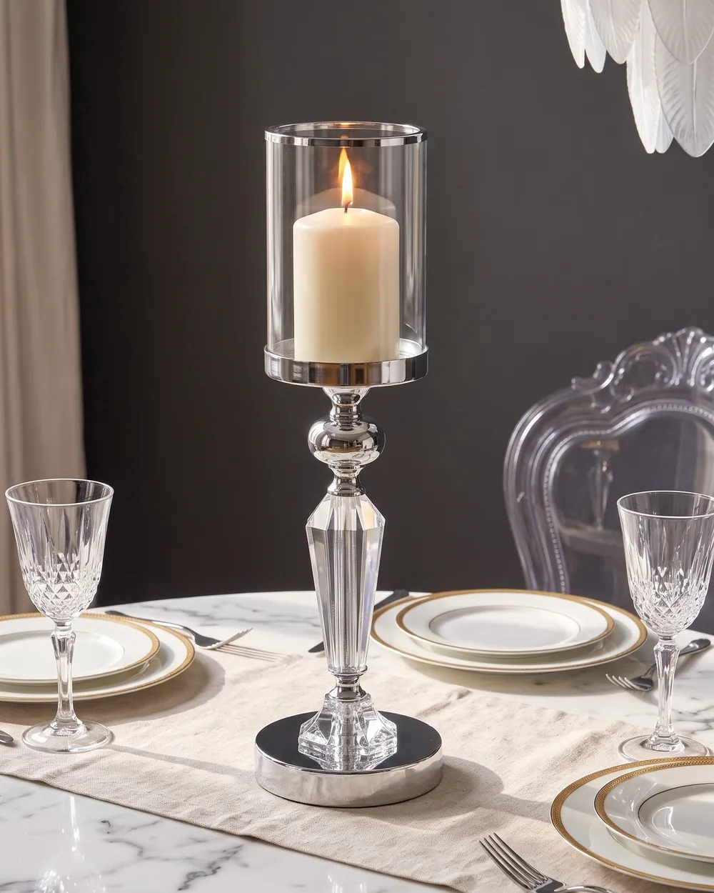 Candle Holder BONAO 42 cm Glass Silver