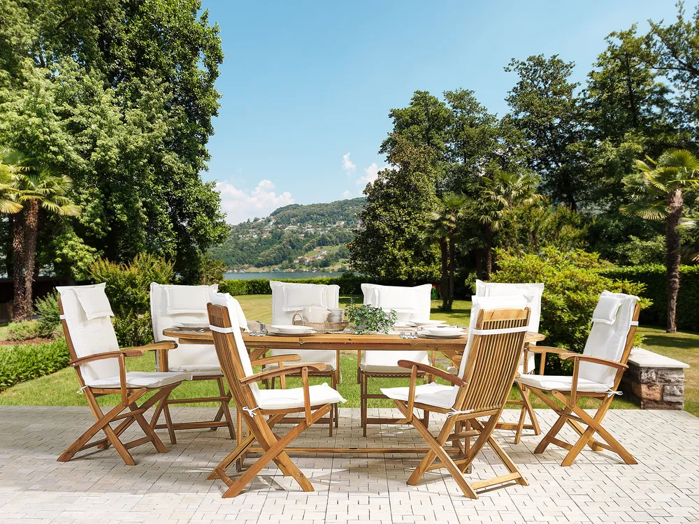 Garden Dining Set 8 Seater MAUI with Cushions Acacia Wood Off-White_743950