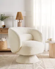 Swivel Armchair LIEKSA Boucle Off-White_938309