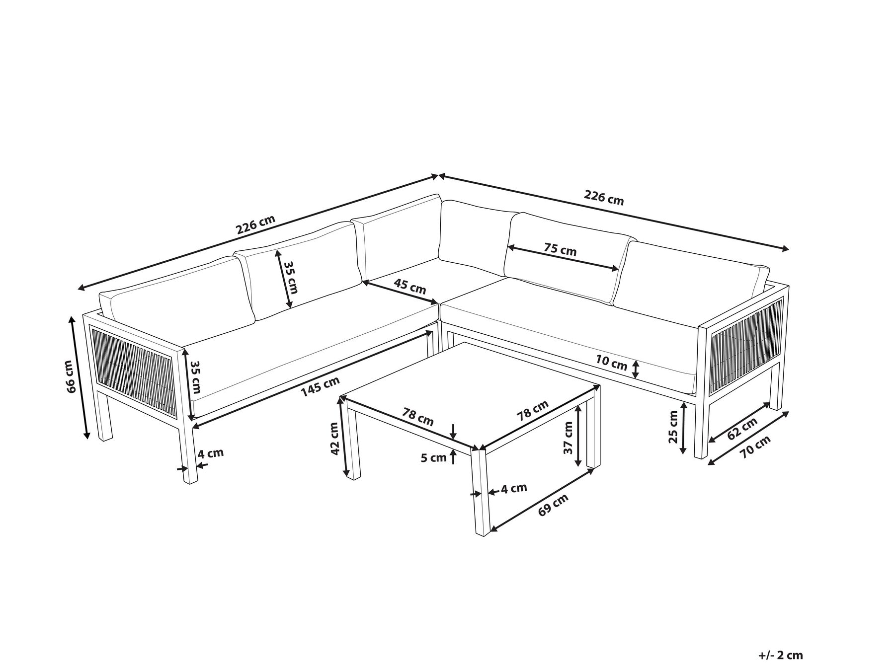 Garden Corner Sofa with Table 4 Seater BORELLO Metal Beige Left Hand_803428