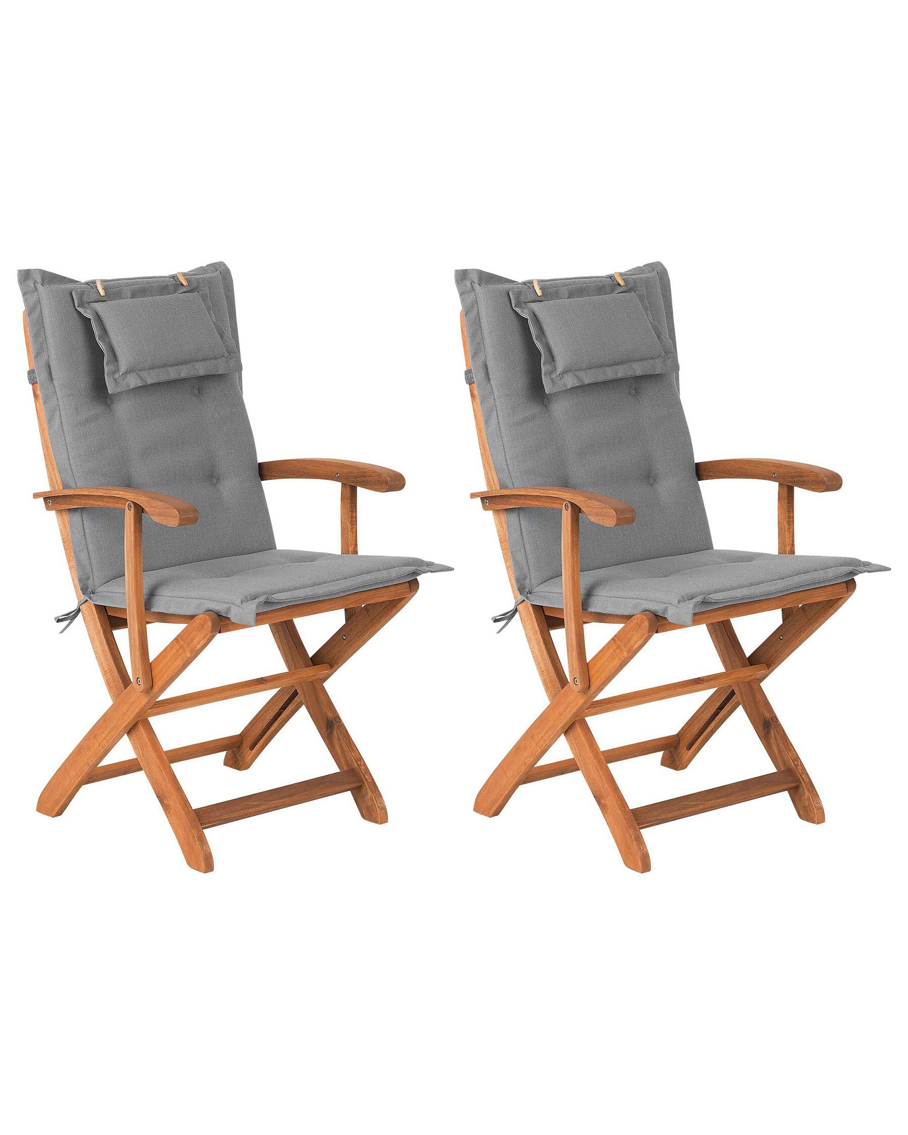 Set of 2 Garden Folding Chairs with Grey Cushions MAUI_755739