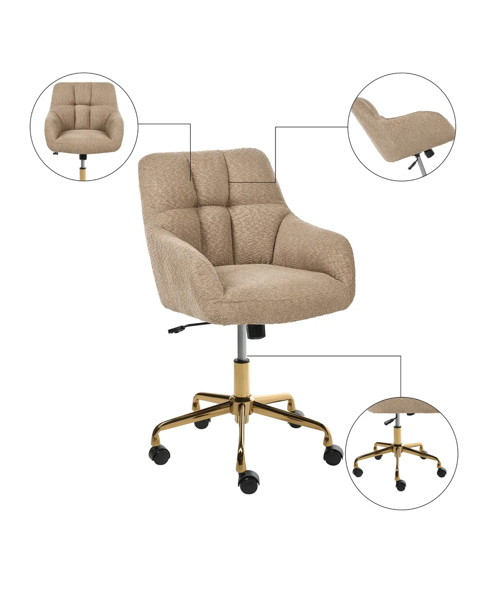 Cadeira home office PALMDALE Bouclé Castanho claro_1073069