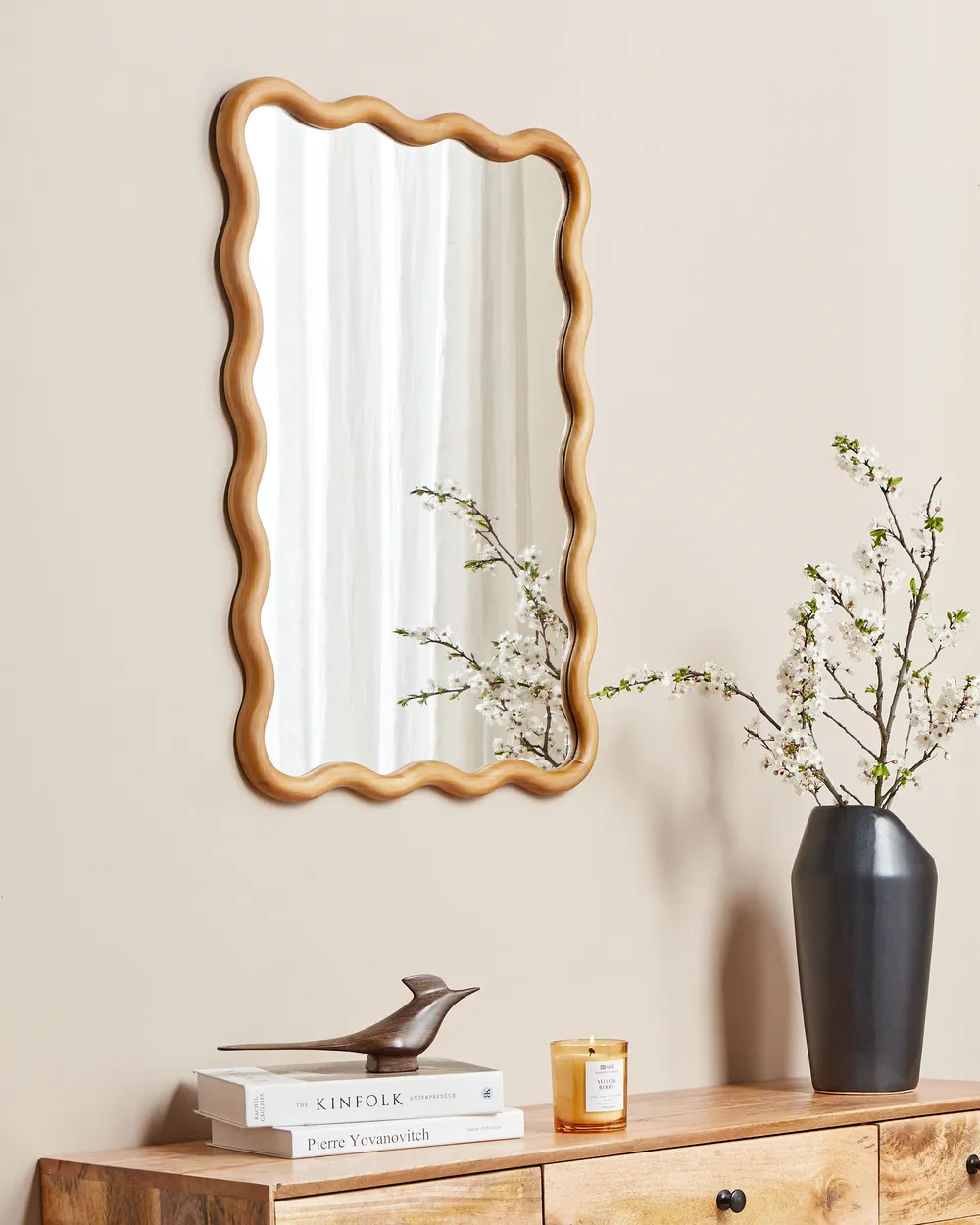 Lustro ścienne BEFFES 50 cm 72 cm Drewno sosnowe Naturalny