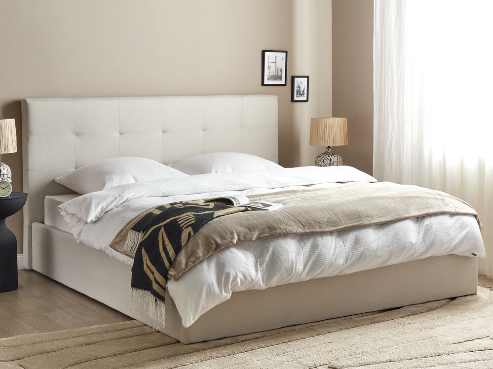 Sommier com arrumação LORIENT Tecido Creme 180 x 200 cm