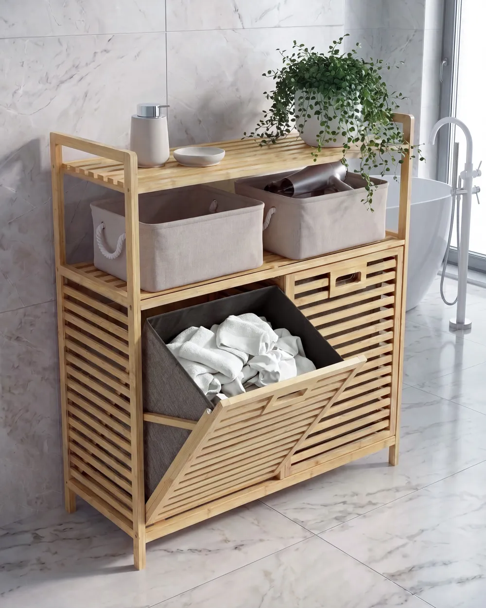 Tilt-Out Laundry Cabinet CEJAR 88 cm Bamboo Light Brown_1144737