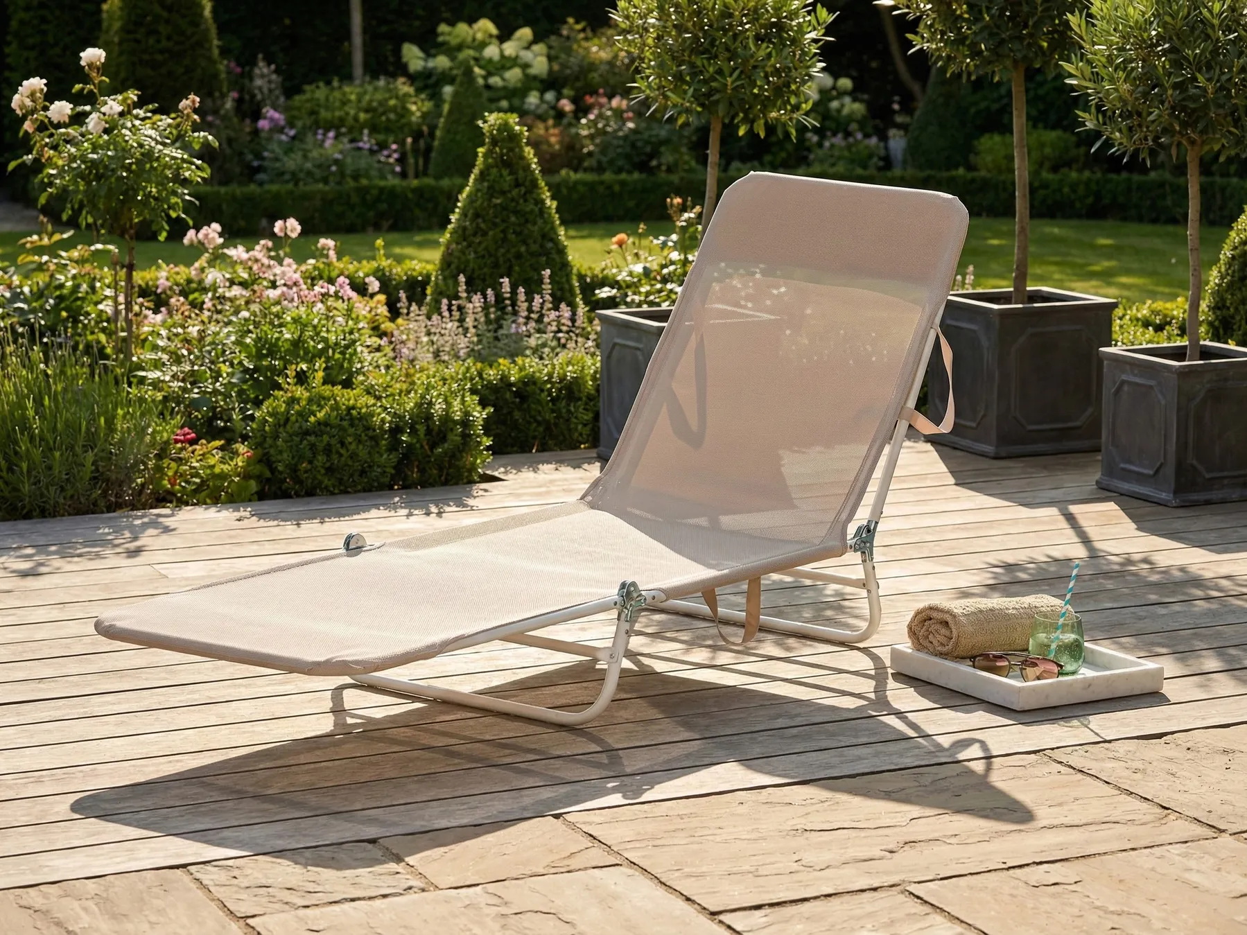 Sun Lounger KASTORIA Reclining Metal Beige_1031938