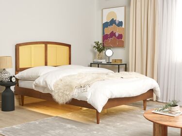 EU Double Size Bed with LED Light Wood VARZY