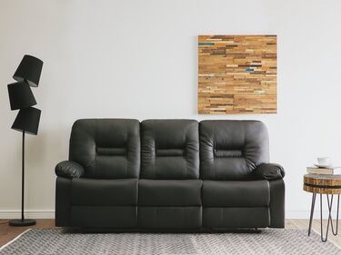 3 Seater Faux Leather Manual Recliner Sofa Black BERGEN