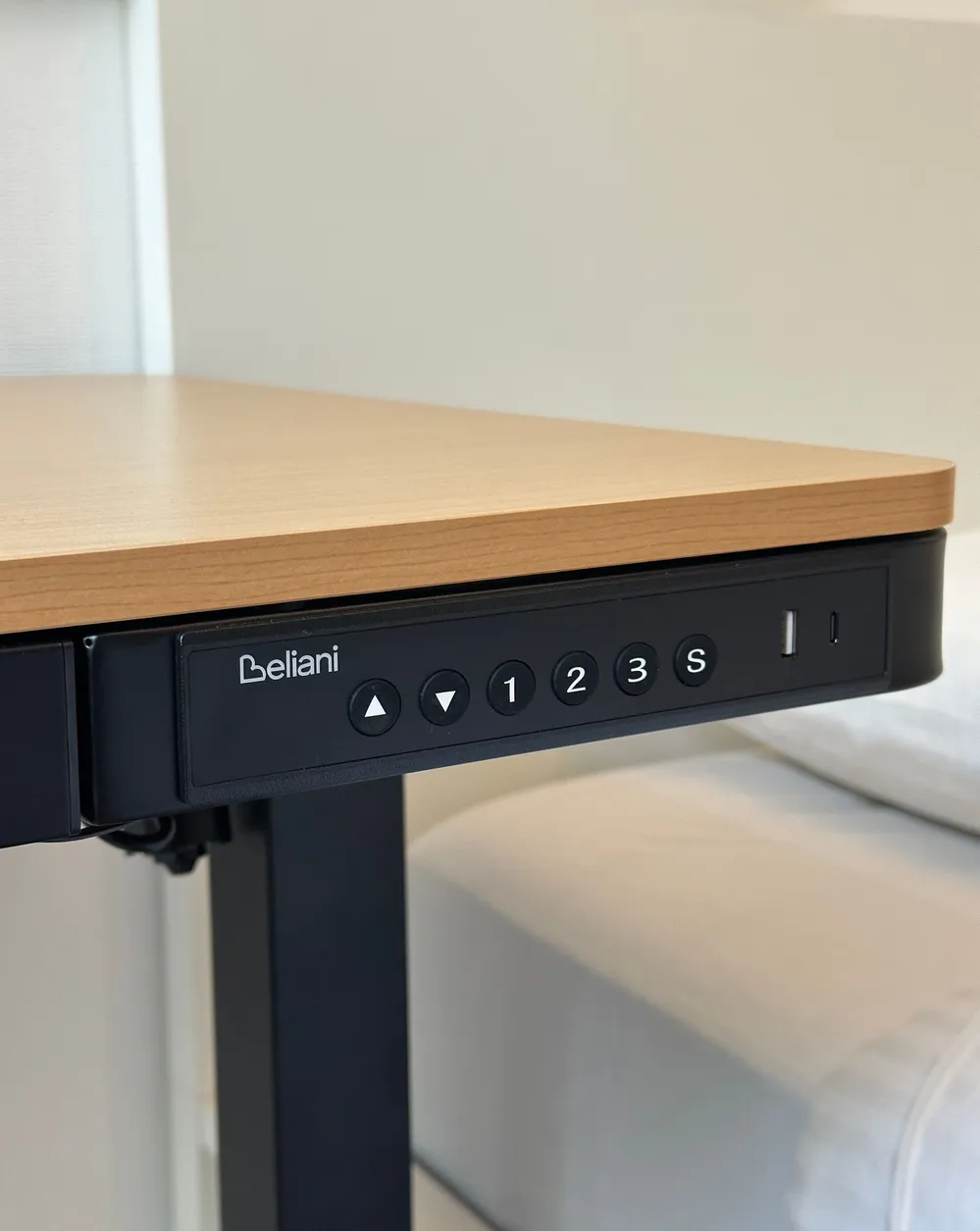 Electric Adjustable Standing Desk PENLY 120 cm x 60 cm with USB Port Black/ Light Brown_1193891