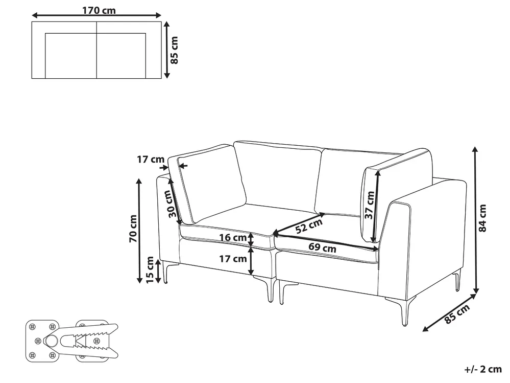 Modular Sofa 2 Seater EVJA Velvet Green_1068513