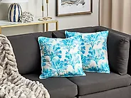 Conjunto de 2 cojines decorativos ROCKWEED 45 x 45 cm Algodón Azul Patrón floral_1187053