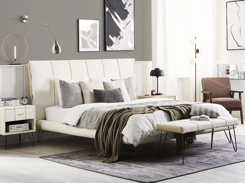 Bed Faux Leather BETIN 180 x 200 cm (EU Super King) Light Beige_1177916