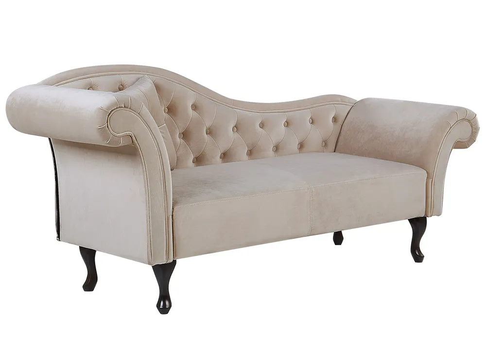 Left-Hand Chaise Longue LATTES Velvet Beige_791478