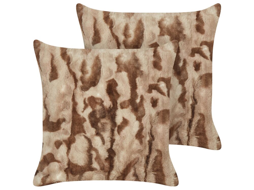 Dekokissen 2er Set BAKIRA 45 x 45 cm Webpelz Braun Abstraktes Muster